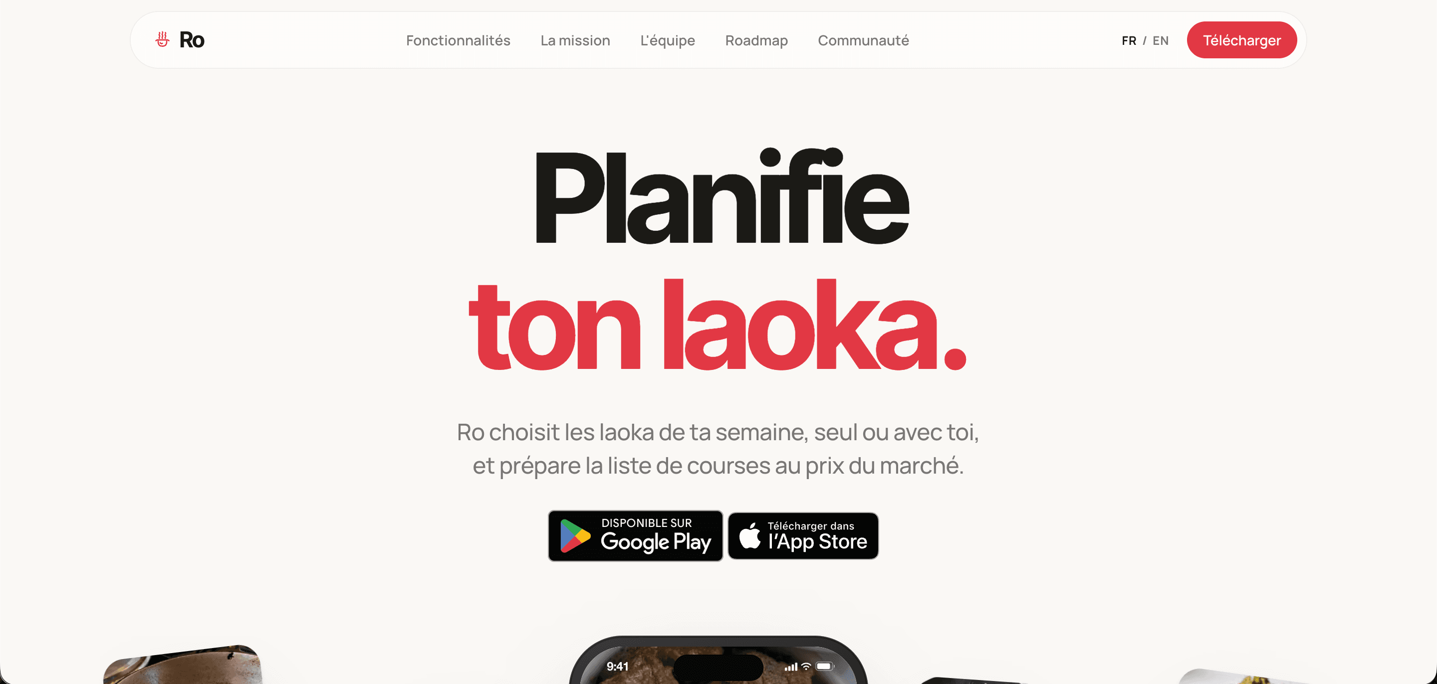 Ro — Plan your laoka: the week's meals and the grocery list, at market prices.
